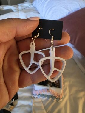 White 3d Printed Mixer Paddle Drop Earrings - For My Baking Women Accessories
